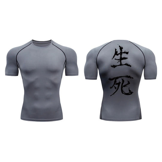 Yin Yang Sword Print Compression Shirt for Men – Quick Dry, Athletic Gym & Running T-Shirt