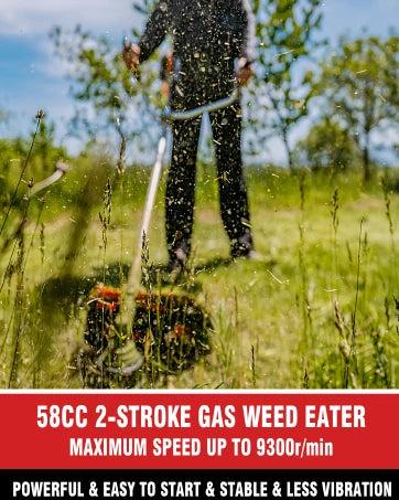 58CC Weed Wacker Gas Powered 2-Cycle Gas Weed Eater 4 in 1 Brush Cutter 18-Inch Straight Shaft Cordless String Trimmer