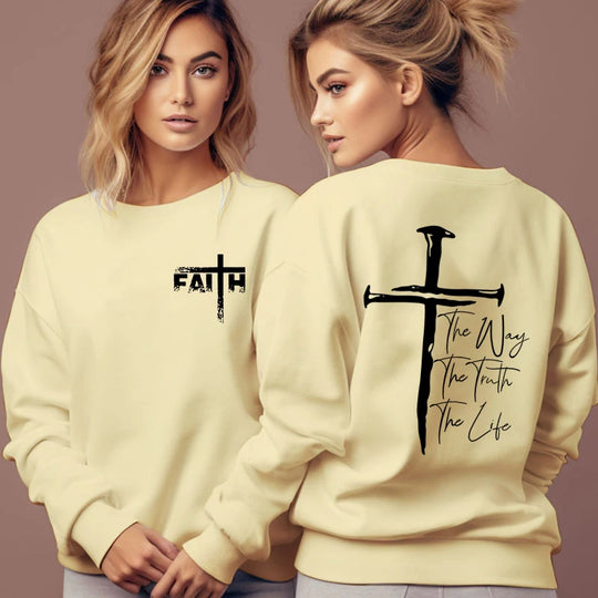 The Way The Truth The Life Print Sweatshirt Women Jesus Cross O-Neck Hoodless Pullover Religion Faith Christianity Female Hoodie