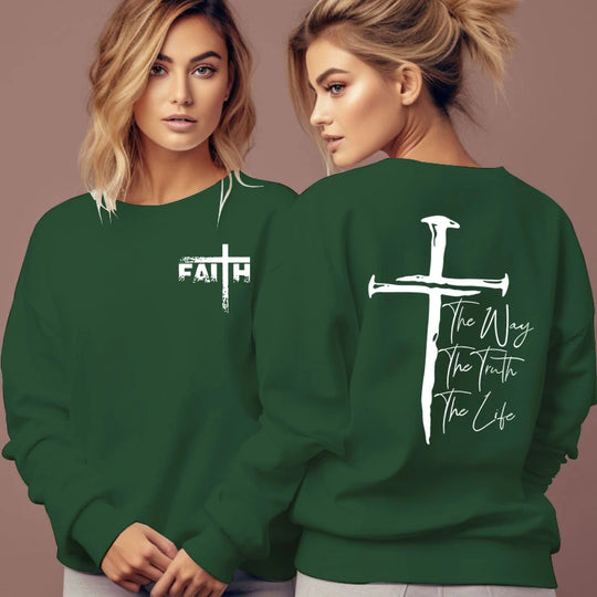 The Way The Truth The Life Print Sweatshirt Women Jesus Cross O-Neck Hoodless Pullover Religion Faith Christianity Female Hoodie