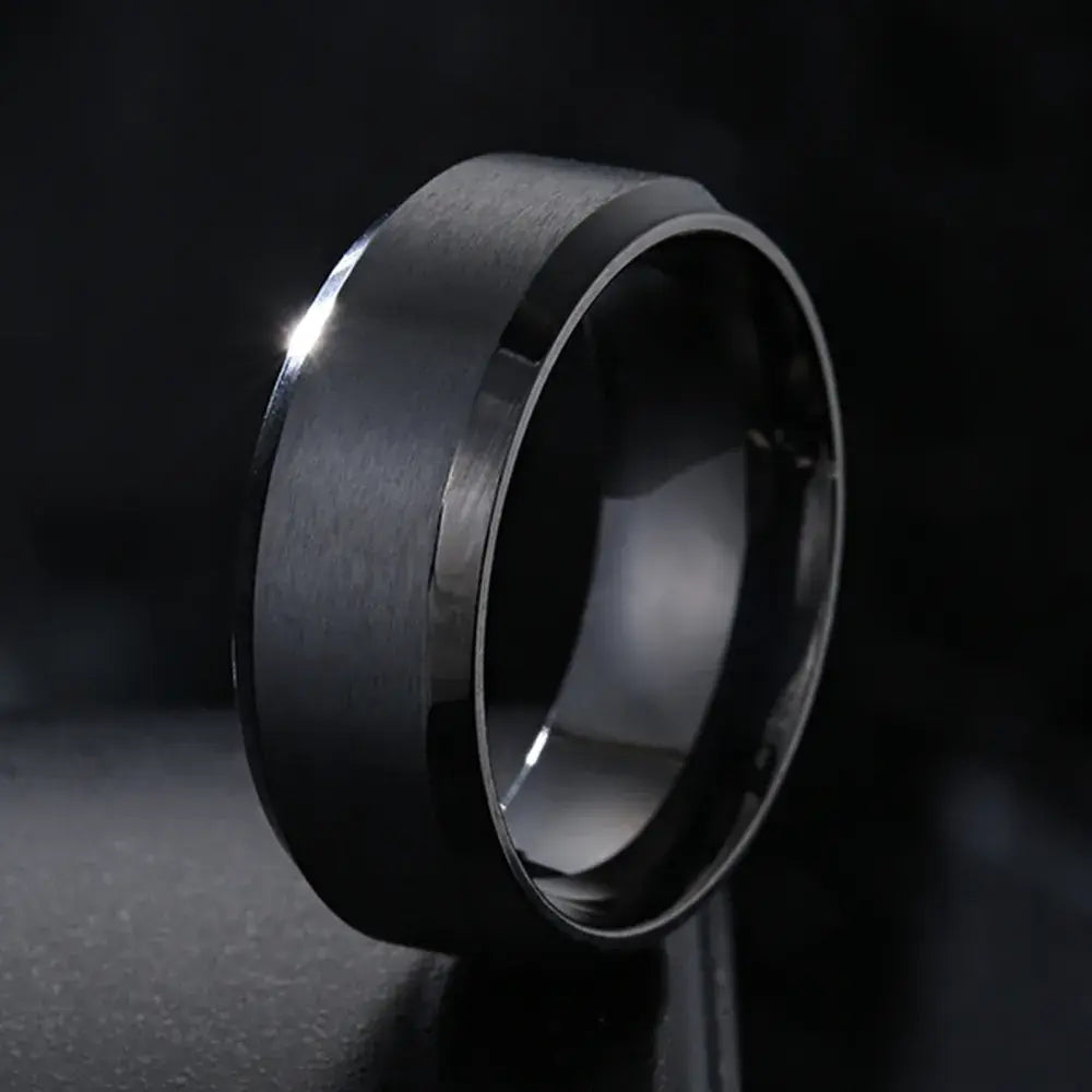 Men's Black Silver Groove Ring