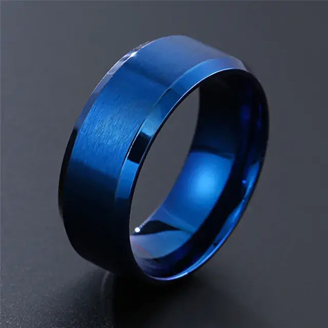 Men's Black Silver Groove Ring