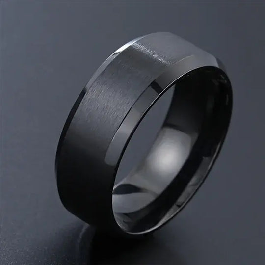 Men's Black Silver Groove Ring