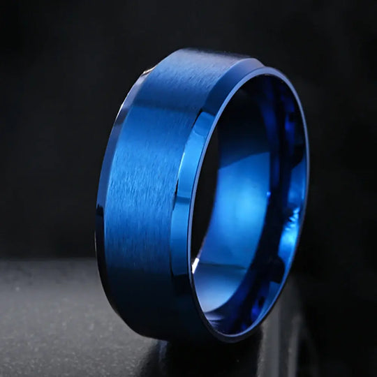 Men's Black Silver Groove Ring