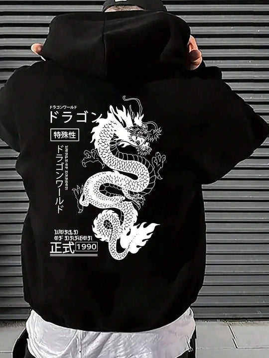 Chinese Dragon Printed Hoodie, Front and Back Printed Y2K