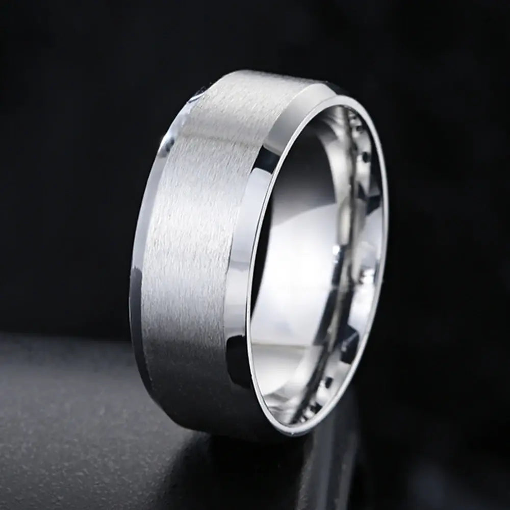 Men's Black Silver Groove Ring