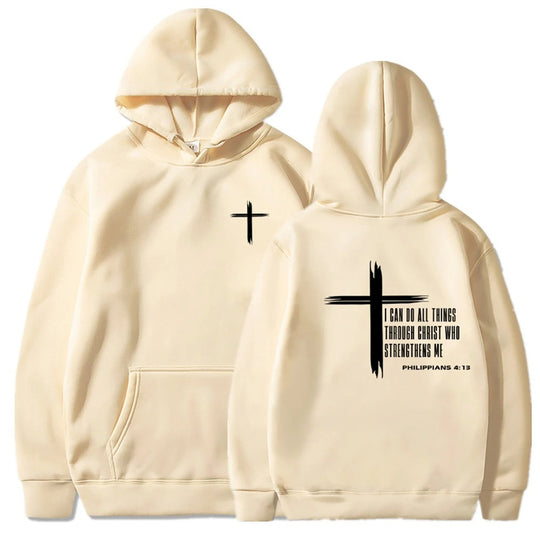 Christian Hoodie, Letter & Cross Print Long Sleeve Hoodies, Casual Hooded Pullovers