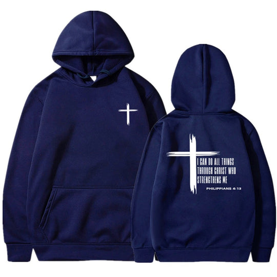 Christian Hoodie, Letter & Cross Print Long Sleeve Hoodies, Casual Hooded Pullovers