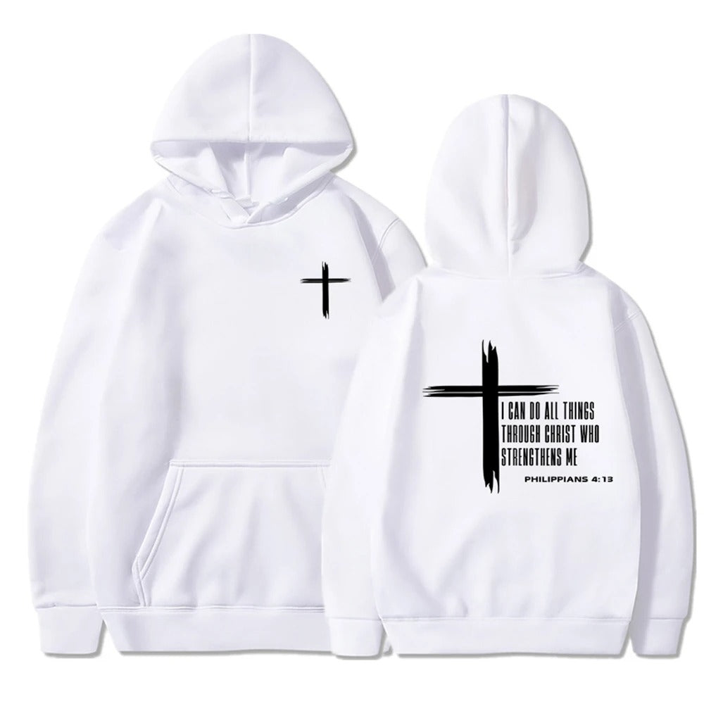 Christian Hoodie, Letter & Cross Print Long Sleeve Hoodies, Casual Hooded Pullovers