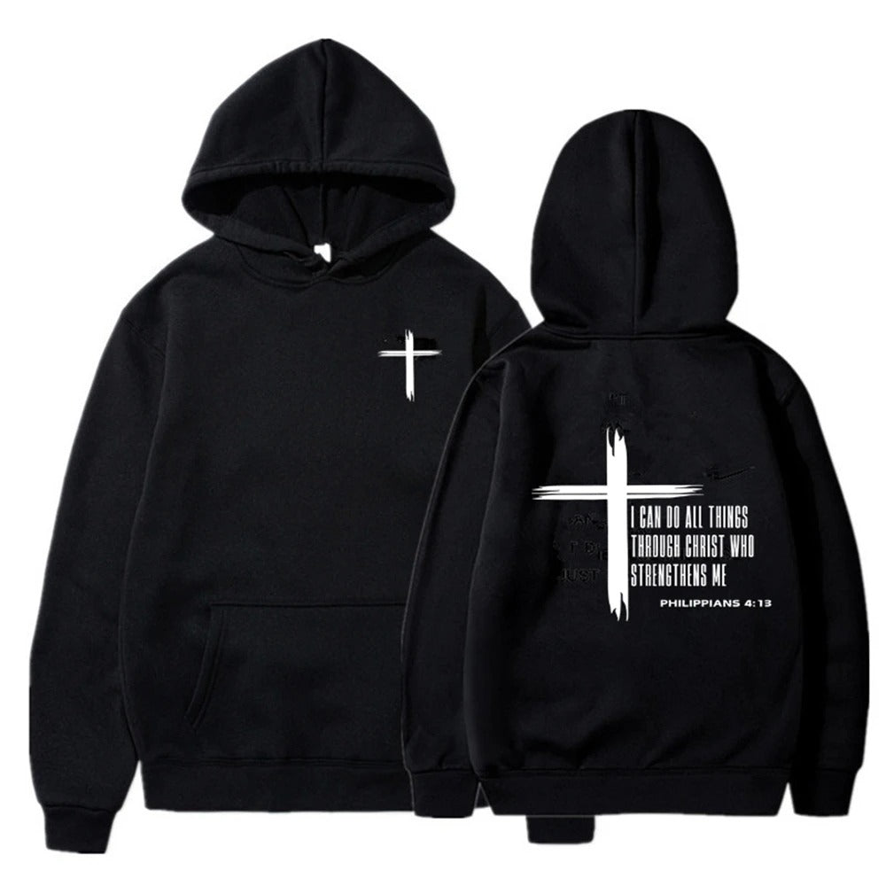 Christian Hoodie, Letter & Cross Print Long Sleeve Hoodies, Casual Hooded Pullovers