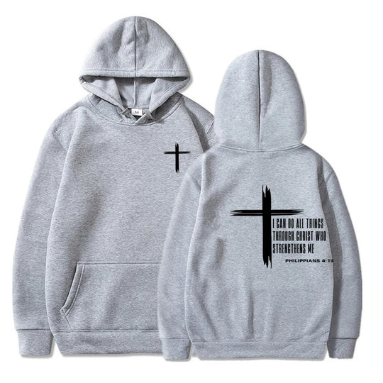 Christian Hoodie, Letter & Cross Print Long Sleeve Hoodies, Casual Hooded Pullovers